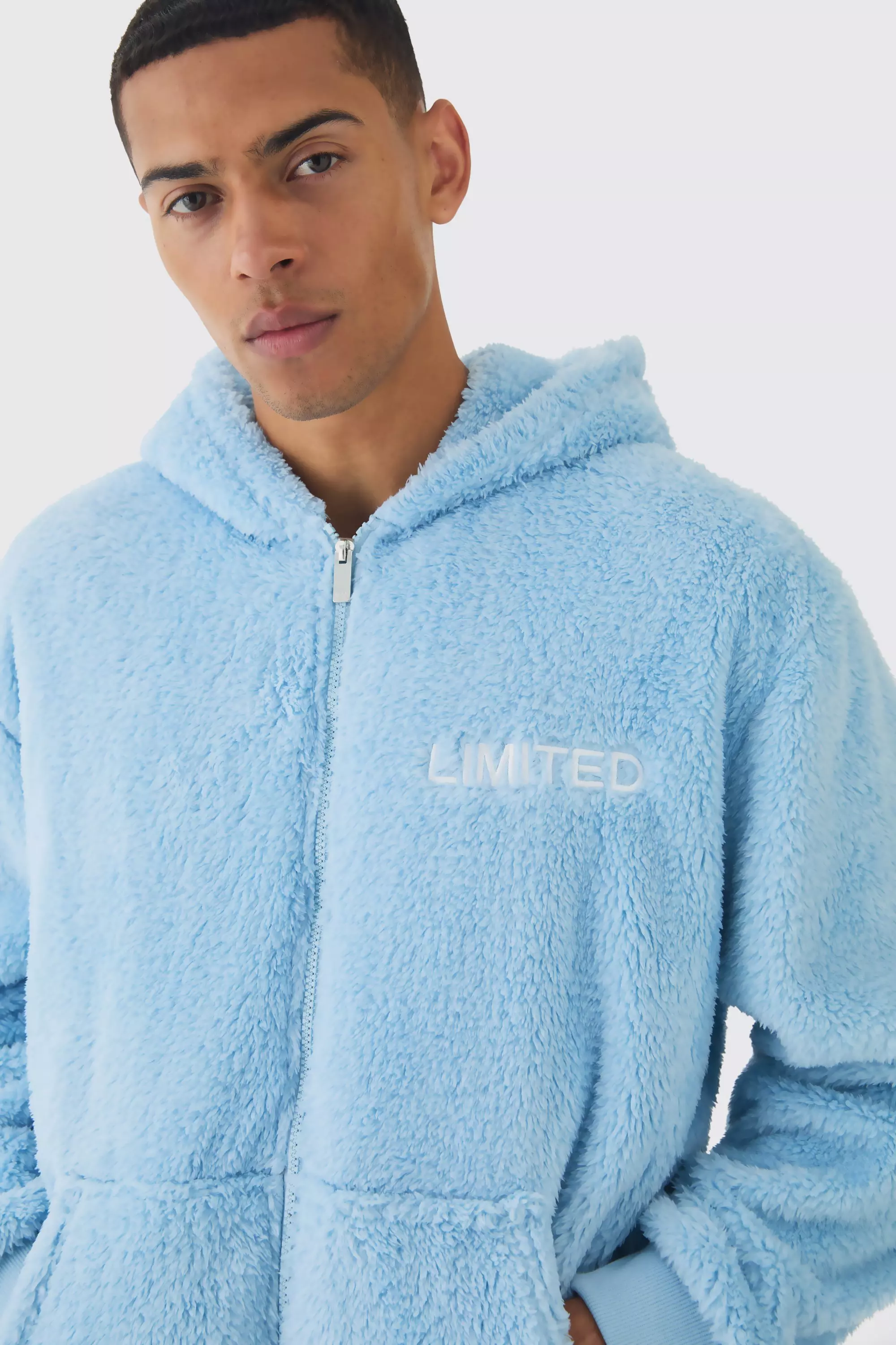 Mens Oversized Zip Through Limited Edition Teddy Borg Hoodie Blue